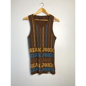 Vintage Sean John Ribbed Tank Dress Bodycon Fitted Mini Dress XL Brown